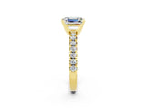 Yellow gold Emerald Cut Moissanite Solitaire Pavé Engagement Ring with Round Band and Prong Setting_69
