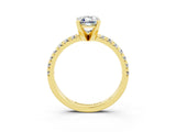 Yellow gold Emerald Cut Moissanite Solitaire Pavé Engagement Ring with Round Band and Prong Setting_70