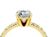 Yellow gold Emerald Cut Moissanite Solitaire Pavé Engagement Ring with Round Band and Prong Setting_71