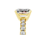 Yellow gold Emerald Cut Moissanite Solitaire Pavé Engagement Ring with Round Band and Prong Setting_72