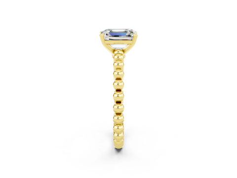 Yellow gold Emerald Cut Moissanite Solitaire Ring with Beaded Band and Prong Setting_2