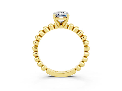 Yellow gold Emerald Cut Moissanite Solitaire Ring with Beaded Band and Prong Setting_3