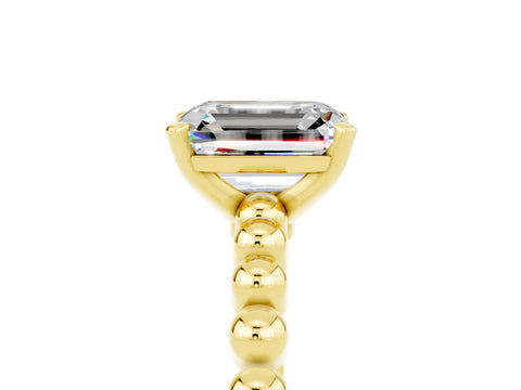 Yellow gold Emerald Cut Moissanite Solitaire Ring with Beaded Band and Prong Setting_5