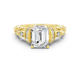 Yellow gold Emerald Cut Moissanite Solitaire Ring with Filigree Band and Four-Prong Setting_24