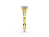 Yellow gold Emerald Cut Moissanite Solitaire Ring with Filigree Band and Four-Prong Setting_26