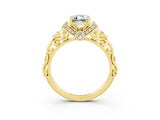 Yellow gold Emerald Cut Moissanite Solitaire Ring with Filigree Band and Four-Prong Setting_27