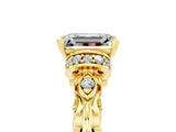 Yellow gold Emerald Cut Moissanite Solitaire Ring with Filigree Band and Four-Prong Setting_29