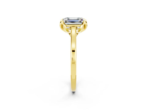 Yellow gold Emerald Cut Moissanite Solitaire Ring with Flower Prong Setting and Classic Band_14