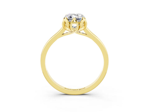 Yellow gold Emerald Cut Moissanite Solitaire Ring with Flower Prong Setting and Classic Band_15