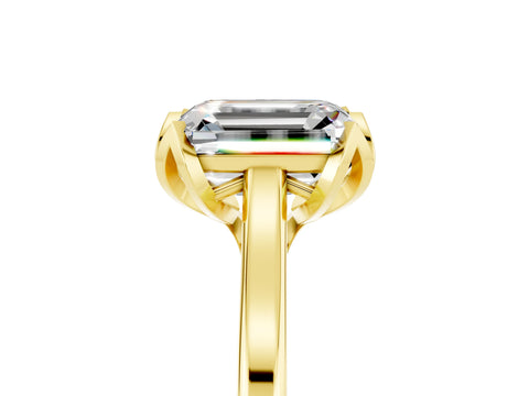 Yellow gold Emerald Cut Moissanite Solitaire Ring with Flower Prong Setting and Classic Band_17