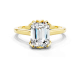Yellow gold Emerald Cut Moissanite Solitaire Ring with Flower Prong Setting and Classic Band_36