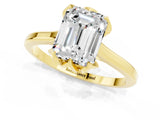 Yellow gold Emerald Cut Moissanite Solitaire Ring with Flower Prong Setting and Classic Band_37