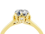 Yellow gold Emerald Cut Moissanite Solitaire Ring with Flower Prong Setting and Classic Band_40