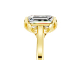 Yellow gold Emerald Cut Moissanite Solitaire Ring with Flower Prong Setting and Classic Band_41