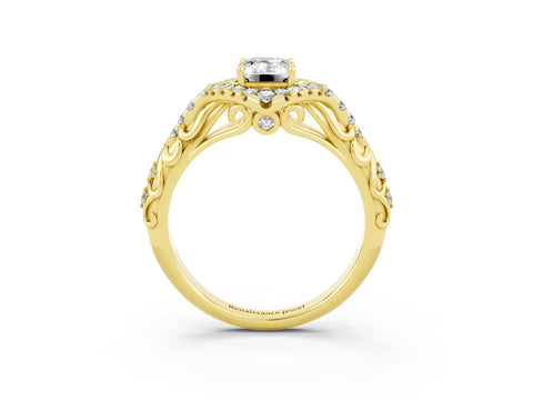Yellow gold Emerald Cut Moissanite Solitaire Ring with Hidden Halo and Pavé Band_15