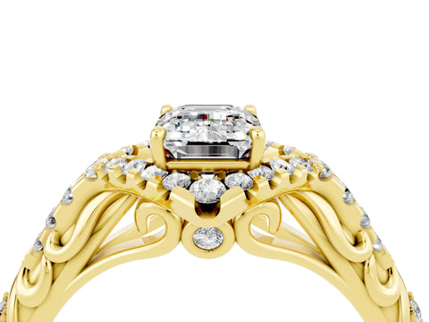 Yellow gold Emerald Cut Moissanite Solitaire Ring with Hidden Halo and Pavé Band_16