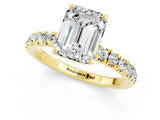 Yellow gold Emerald Cut Moissanite Solitaire Ring with Pavé Accents and Four-Prong Setting_1