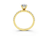 Yellow gold Emerald Cut Moissanite Solitaire Ring with Pavé Accents and Four-Prong Setting_3