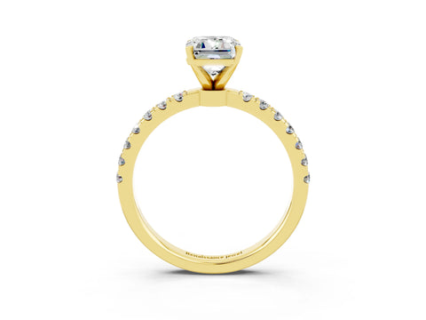 Yellow gold Emerald Cut Moissanite Solitaire Ring with Pavé Accents and Four-Prong Setting_3