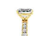 Yellow gold Emerald Cut Moissanite Solitaire Ring with Pavé Accents and Four-Prong Setting_5
