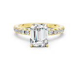 Yellow gold Emerald Cut Moissanite Solitaire Ring with Pavé Band and Four-Prong Setting_24
