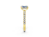 Yellow gold Emerald Cut Moissanite Solitaire Ring with Pavé Band and Four-Prong Setting_26
