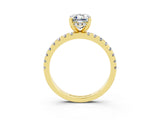 Yellow gold Emerald Cut Moissanite Solitaire Ring with Pavé Band and Four-Prong Setting_27