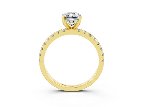 Yellow gold Emerald Cut Moissanite Solitaire Ring with Pavé Band and Four-Prong Setting_27