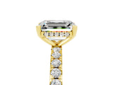Yellow gold Emerald Cut Moissanite Solitaire Ring with Pavé Band and Four-Prong Setting_29