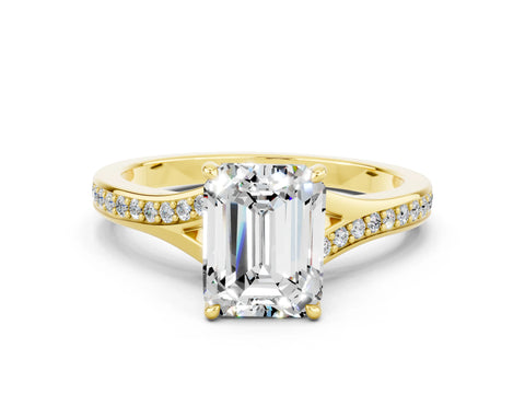 Yellow gold Emerald Cut Moissanite Solitaire Ring with Pavé Band and Prong Setting_24