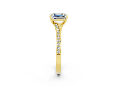 Yellow gold Emerald Cut Moissanite Solitaire Ring with Pavé Band and Prong Setting_26