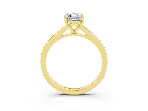 Yellow gold Emerald Cut Moissanite Solitaire Ring with Pavé Band and Prong Setting_27