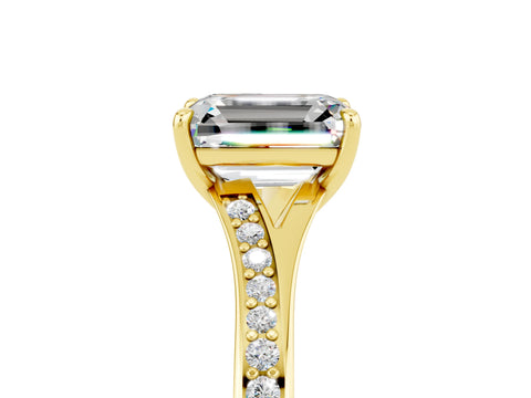 Yellow gold Emerald Cut Moissanite Solitaire Ring with Pavé Band and Prong Setting_29