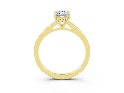 Yellow gold Emerald Cut Moissanite Solitaire Ring with Pavé Band and Prong Setting_3
