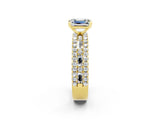 Yellow gold Emerald Cut Moissanite Solitaire Ring with Pavé and Channel Set Band_2