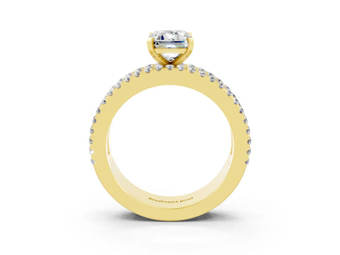 Yellow gold Emerald Cut Moissanite Solitaire Ring with Pavé and Channel Set Band_3