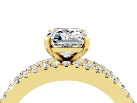 Yellow gold Emerald Cut Moissanite Solitaire Ring with Pavé and Channel Set Band_4