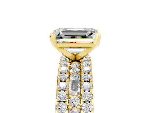Yellow gold Emerald Cut Moissanite Solitaire Ring with Pavé and Channel Set Band_5