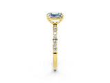 Yellow gold Emerald Cut Moissanite Solitaire Ring with Pave Band and Four Prong Setting_26