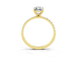 Yellow gold Emerald Cut Moissanite Solitaire Ring with Pave Band and Four Prong Setting_27