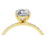 Yellow gold Emerald Cut Moissanite Solitaire Ring with Pave Band and Four Prong Setting_28