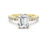 Yellow gold Emerald Cut Moissanite Solitaire Ring with Round  Pavé Band and Four-Prong Setting_36