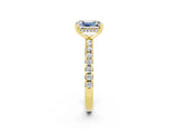 Yellow gold Emerald Cut Moissanite Solitaire Ring with Round  Pavé Band and Four-Prong Setting_38