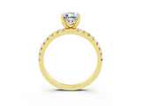 Yellow gold Emerald Cut Moissanite Solitaire Ring with Round  Pavé Band and Four-Prong Setting_39