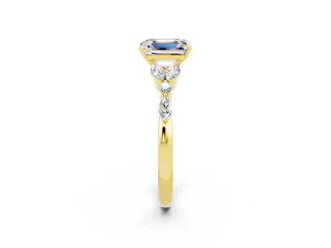 Yellow gold Emerald Cut Moissanite Solitaire Ring with Side Stones and Four-Prong Setting_14
