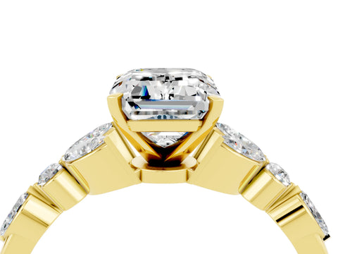 Yellow gold Emerald Cut Moissanite Solitaire Ring with Side Stones and Four-Prong Setting_16