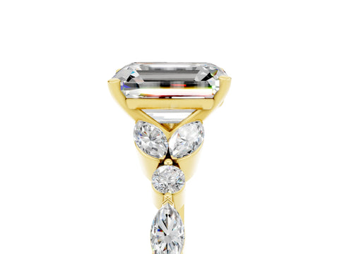 Yellow gold Emerald Cut Moissanite Solitaire Ring with Side Stones and Four-Prong Setting_17