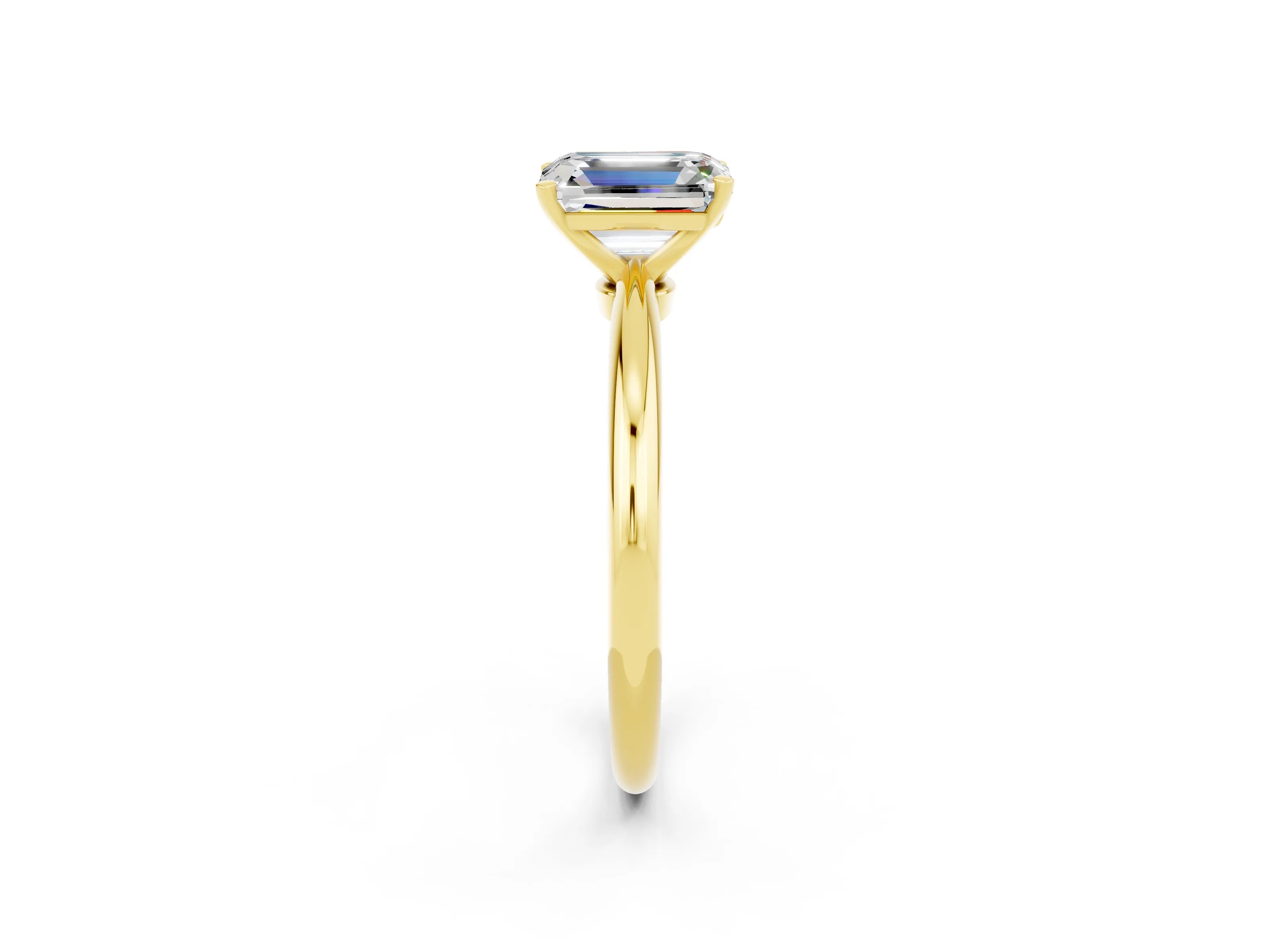 Yellow gold Emerald Cut Moissanite Solitaire Ring with Six-Prong Setting and Classic Band_2