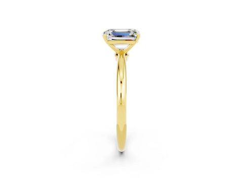 Yellow gold Emerald Cut Moissanite Solitaire Ring with Six-Prong Setting and Classic Band_2