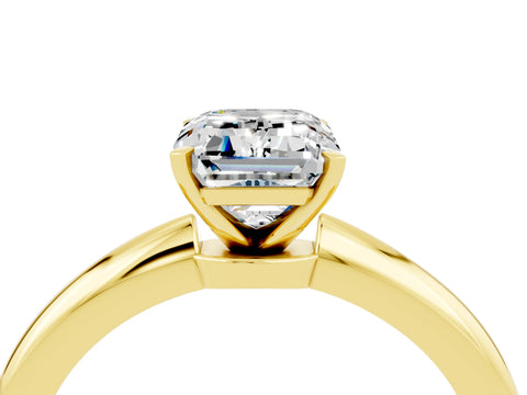 Yellow gold Emerald Cut Moissanite Solitaire Ring with Six-Prong Setting and Classic Band_4